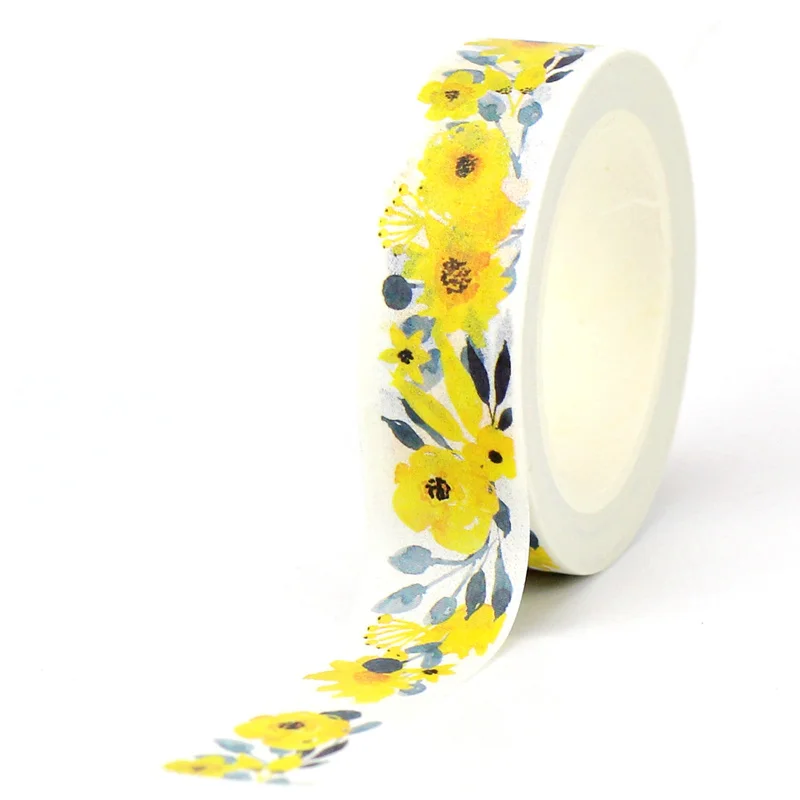 NEW 1PC. 10M Decorative Yellow Flowers Wreath Washi Tapes for Planner Adhesive Masking Tape Cute Papeleria