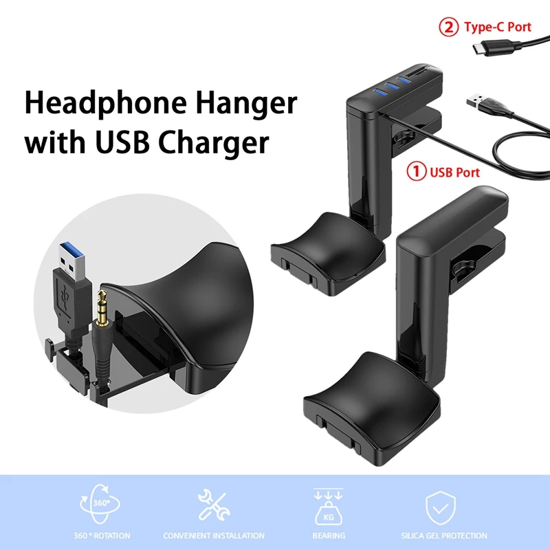 วงเล็บหูฟังหมุนติดตั้งชุดหูฟังสําหรับเล่นเกมพีซีขาตั้งผู้ถือพอร์ตฮับหูฟังตะขอแขวน