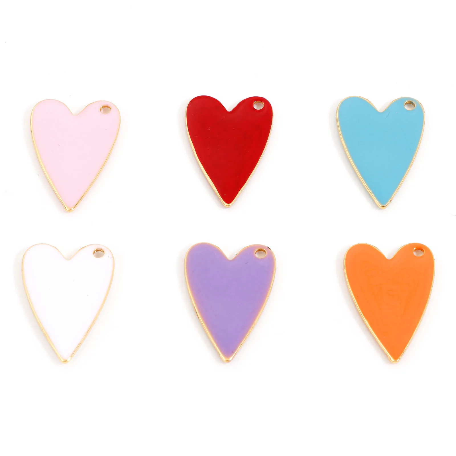 10pcs Multicolor Enamelled Sequins Charms Sweet Heart Pendants DIY Making Bracelets Necklace Wedding Party Jewelry 29mm x 20mm