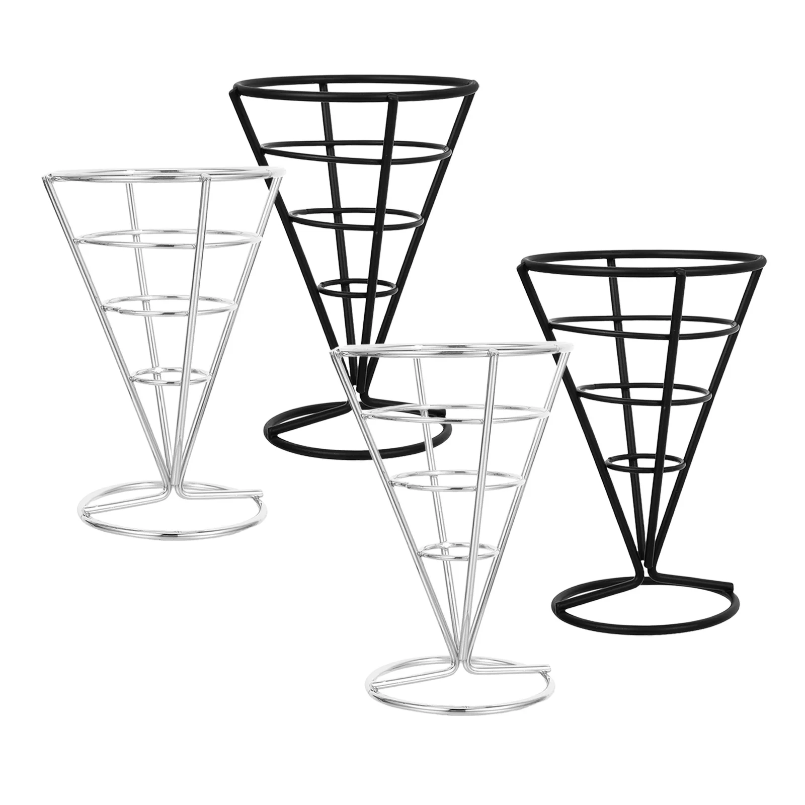

4 Pcs Iron Chip Holder French Fry Basket Fries Frying Cone for Cooking Metal Mini Serving