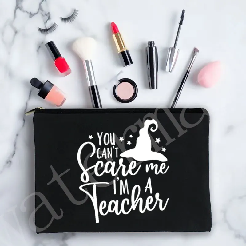 No puedo asustarme, estuche de maquillaje para profesores de Halloween, bolsa de maquillaje para profesores, regalo de Halloween, organizador, estuche para lápices, Neceser