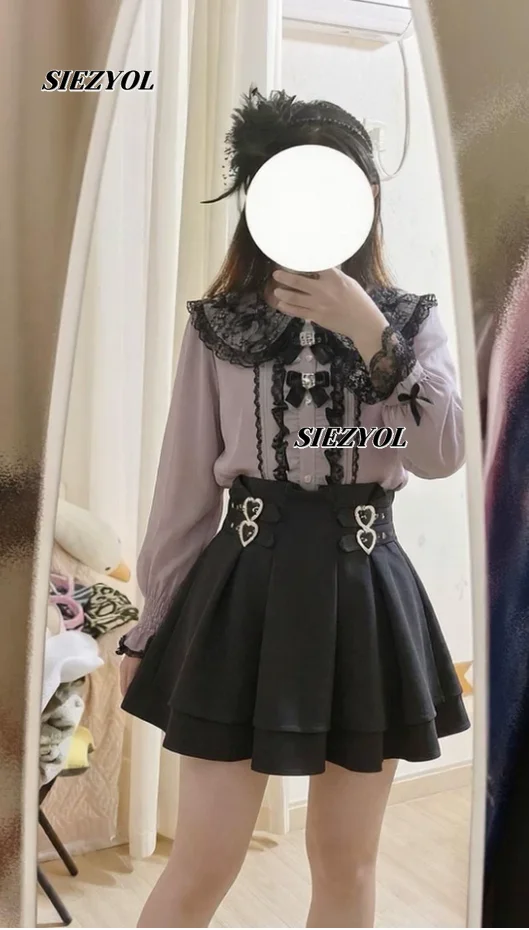

Lapel Easiest for Match Tops Japanese Style Spring Autumn New Lace Sweet Girls Tie Bows Long Sleeves Shirt Blusa Feminina