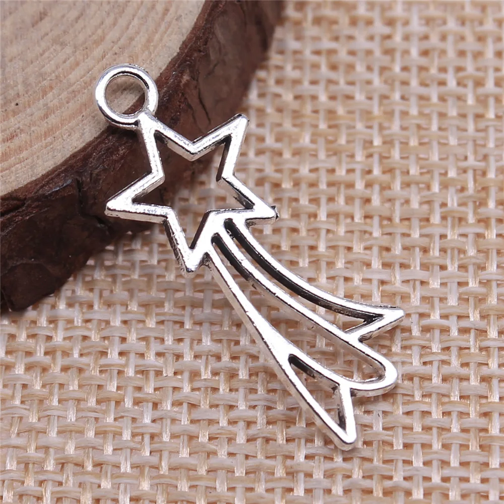 15Pcs/Lot Charms Rising Stars 12x32mm Tibetan Silver Color Pendants Crafts Making Findings Handmade Antique DIY Jewelry