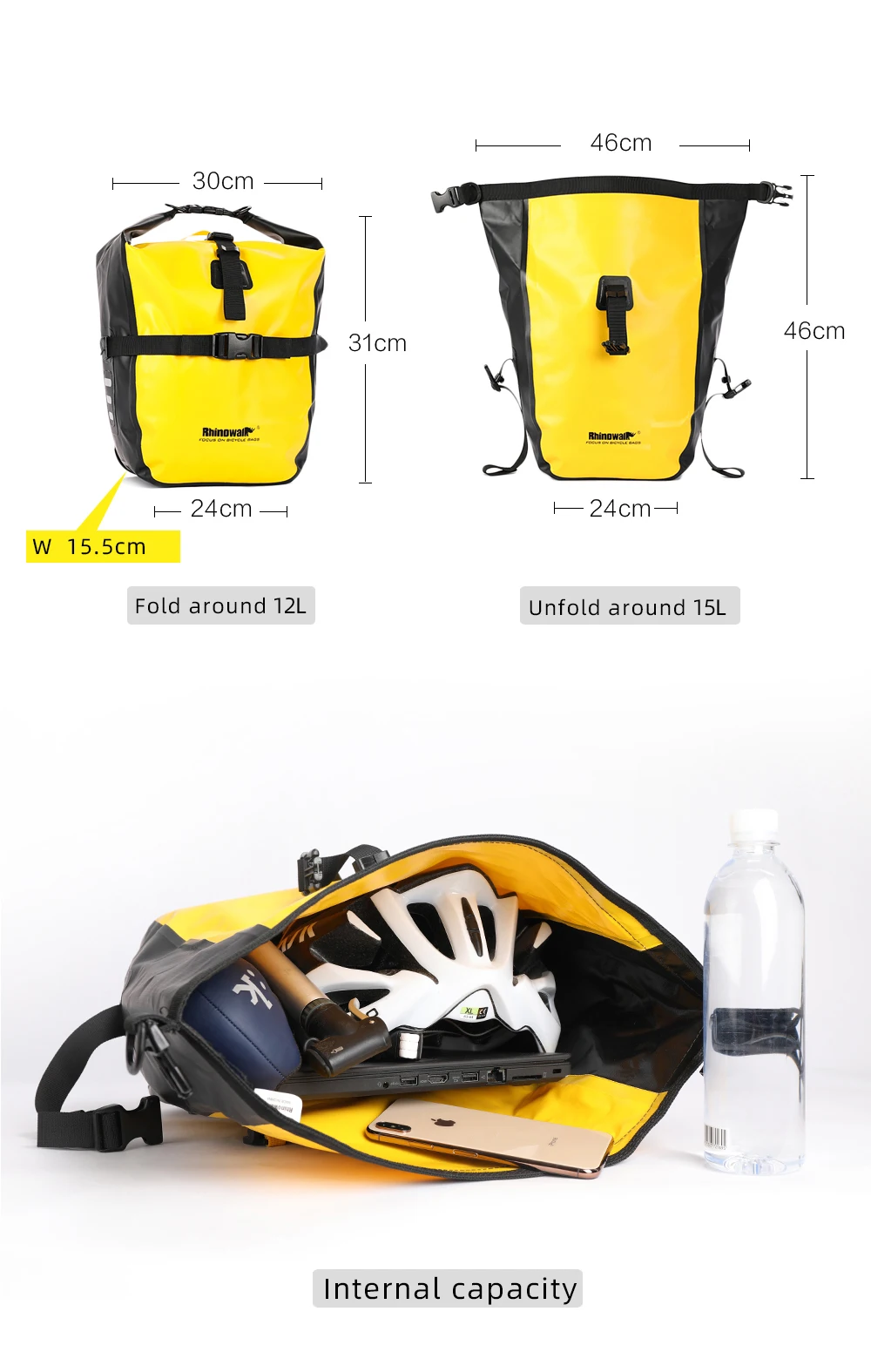 Rhinowalk 7L-15L Fahrradtasche, 100 % wasserdicht, Frontgepäckträger, hinten, Fahrradgepäckträger, Radfahren, Tasche, Fahrradzubehör, MTB – Detail 13