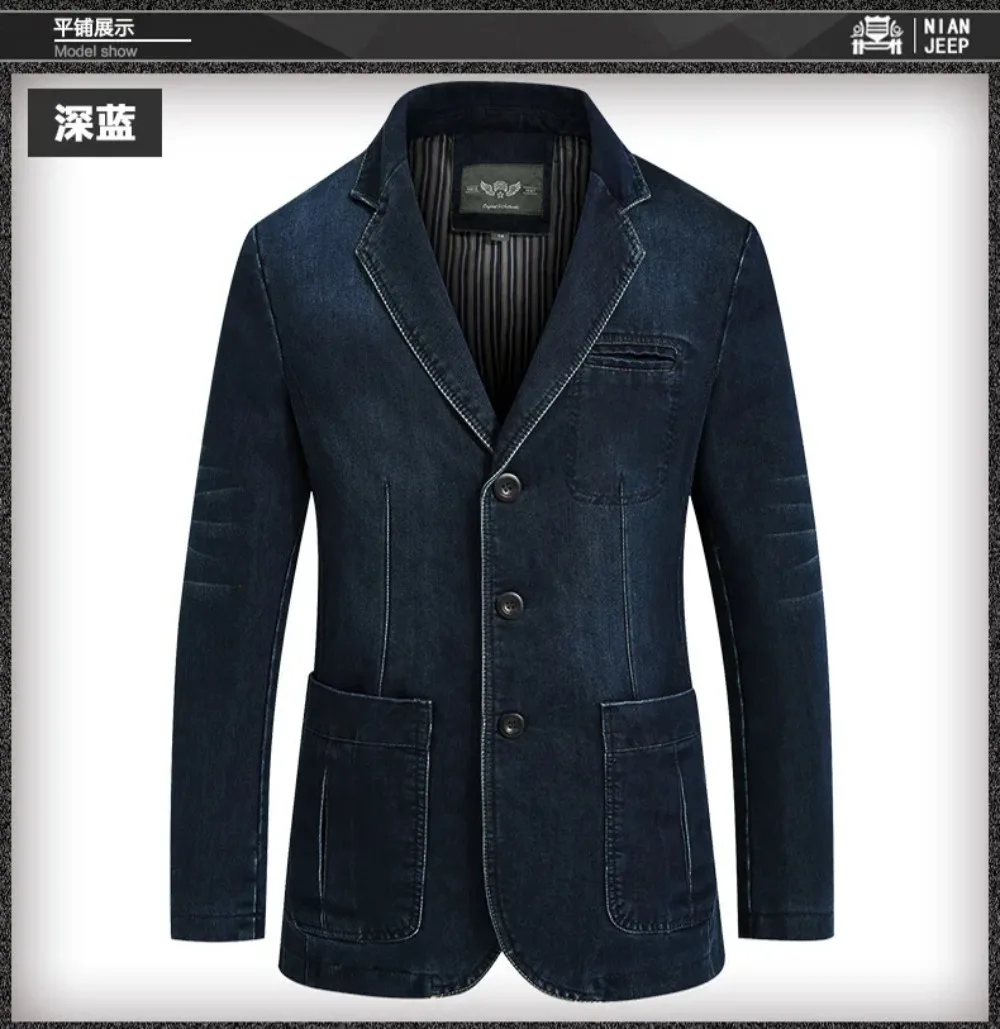 Blazers Men Denim Jacket Suits Coats Single Breasted Turn Down Collar Full Sleeve Casual Regular Coat Button Blazer Jackets