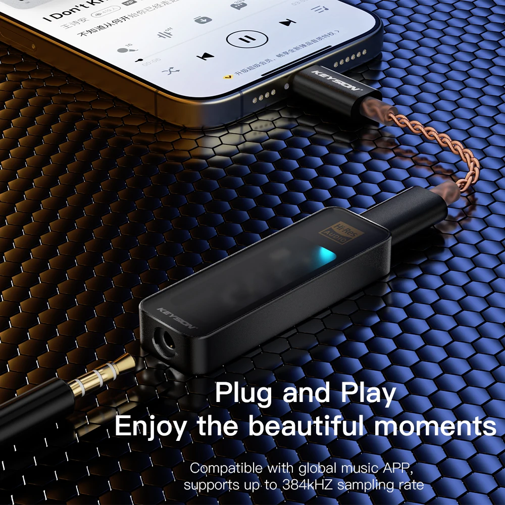KEYSION CS43198 USB DAC Audio HiFi Decoder 384KHz DSD256 Type-C to 3.5mm Adjust EQ HD Headphone Amplifier for Android iOS Win10