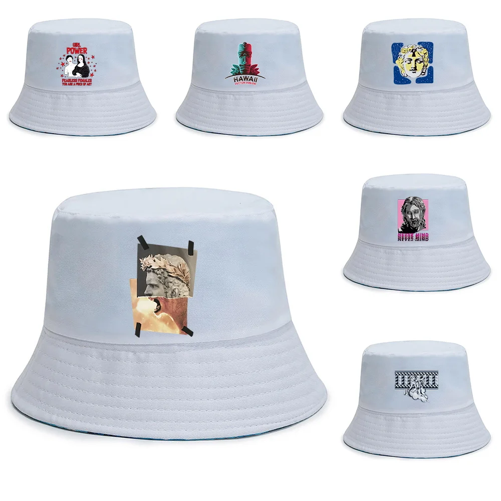 

Women Men Bucket Hat Summer Foldable Sunscreen Casual Street Panama Fisherman Hat Female Outdoor Sculpture Print Sun Prevent Hat