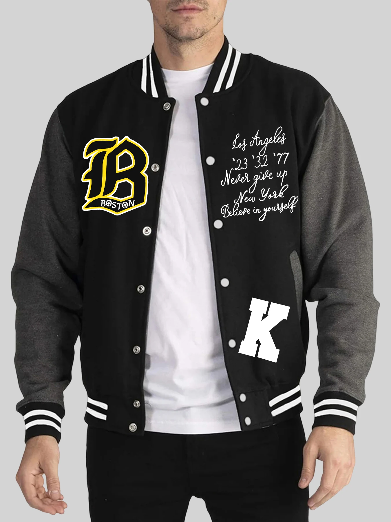 

New York Boston Art Letter Printing Men'S Autumn Winter Hip Hop Jackets High Street Warm Menswear Trendy Casual Baseball Uniform