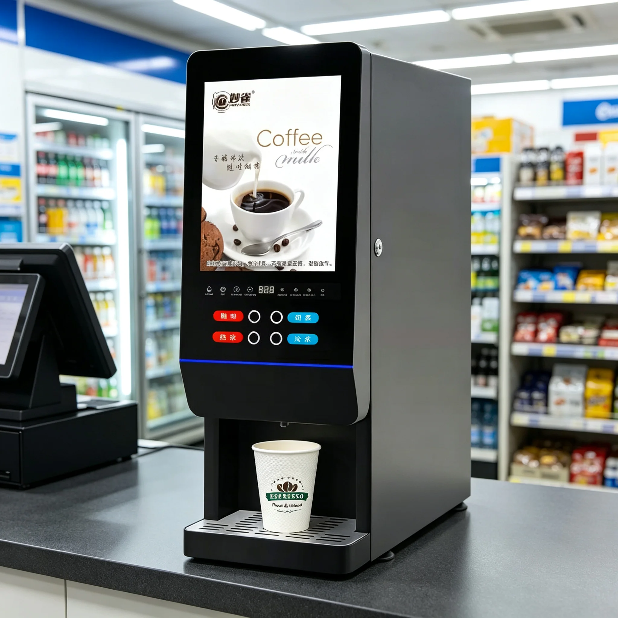 Commercial Hot Cold Instant Coffee Machine 2 Flavor Selections Automatic Powder Mixing Beverage Maker