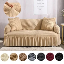 Ruffled Seersucker Sofa Cover for Living Room Thick Elastic Solid Stretch Couch Slipcovers 1/2/3/4 Seater Sofa Armchair Cover