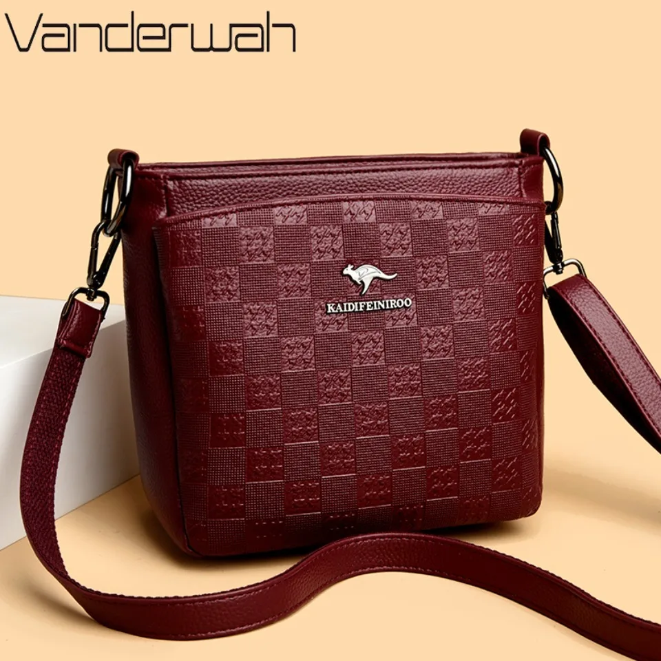 

Checkerboard Genuine Brand 3 Layers Leather Shoulder Crossbody Bags for Women 2025 Female Small Bucket Bag Purses and Handbags