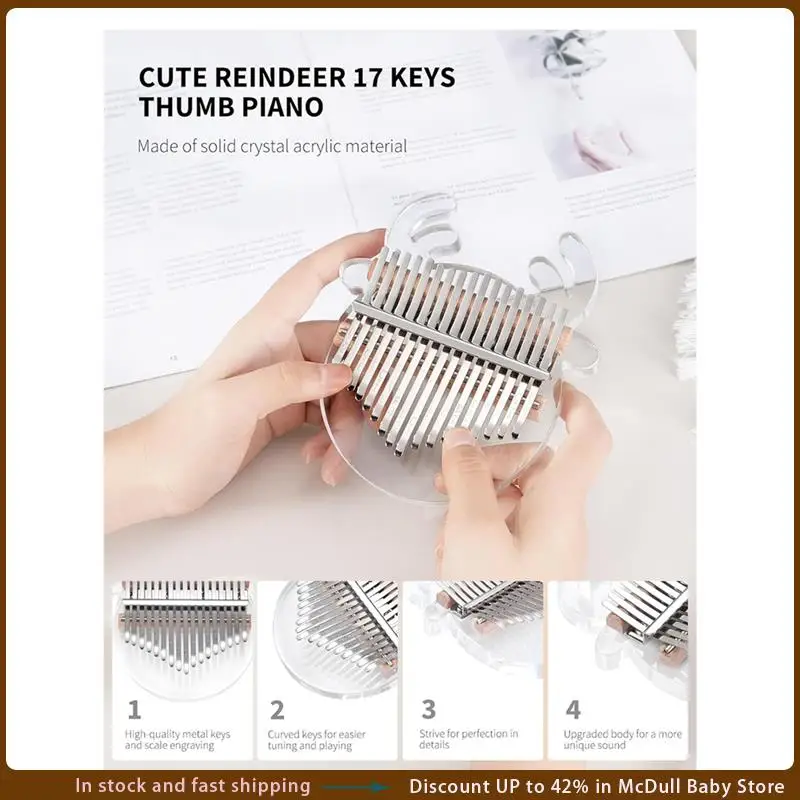 

ABJA-Reindeer Kalimba Thumb Piano 17 Keys Acrylic Kalimba Clear Transparent Finger Piano Musical Instruments
