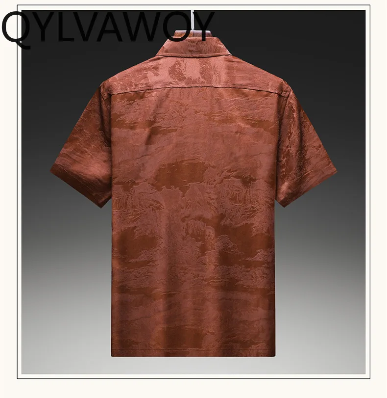 QYLVAWOY High-end Men's Shirts 100% Real Mulberry Silk Shirts Summer Tops Short Sleeve Shirts for Men Chinese Style Ropa Hombre