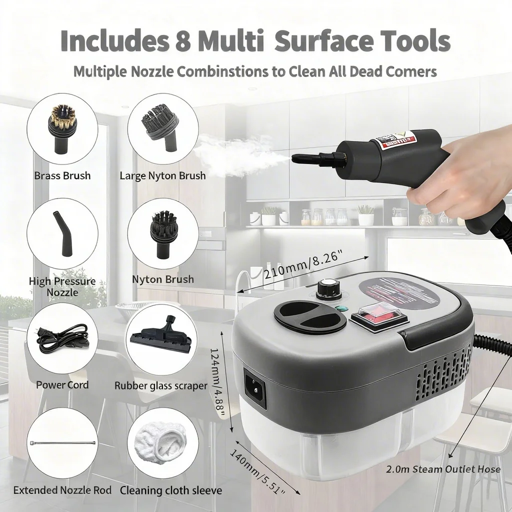 Nettoyeur à vapeur 2500W, nettoyeur à pression haute température, Machine de nettoyage à vapeur pour cuisine, ménage et voiture