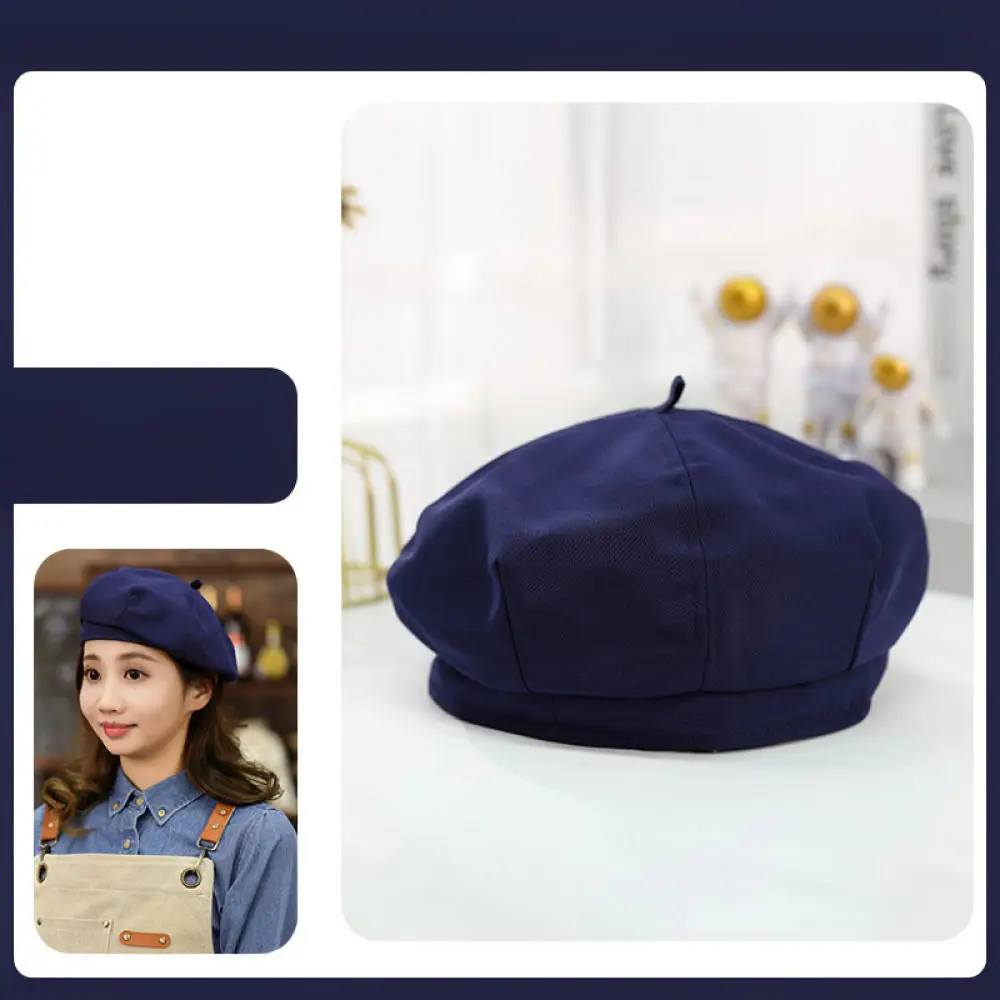 Unisex Work Cap For Restaurant Hotel Kitchen Uniform Adjustable Breathable Newsboy Beret Hat Professional Catering Headwear