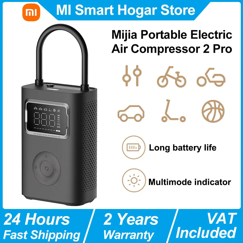 Nouveau compresseur d'air électrique portable Xiaomi Mijia 2 Pro, gonfleur électrique portable multifonction, pompe à air avec détection automatique de la pression