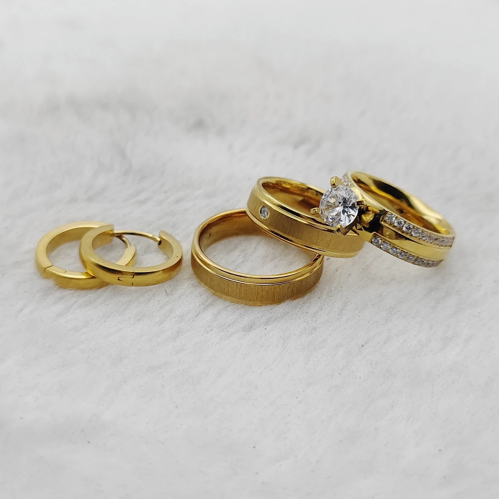 Anillos De Compromiso chapados en oro de 14 quilates para mujer, alianzas de lujo, pendientes de boda de San Valentín, piedra de circonita, moda femenina