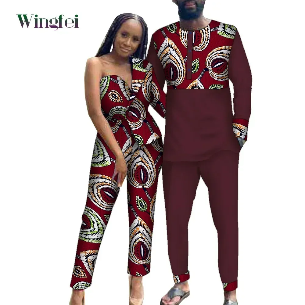 

Bazin Riche African Clothes for Couple Dashiki Men and Lady Suit Pant Set African Boubou Nigerian Clothes Lovers Outfit WYQ835