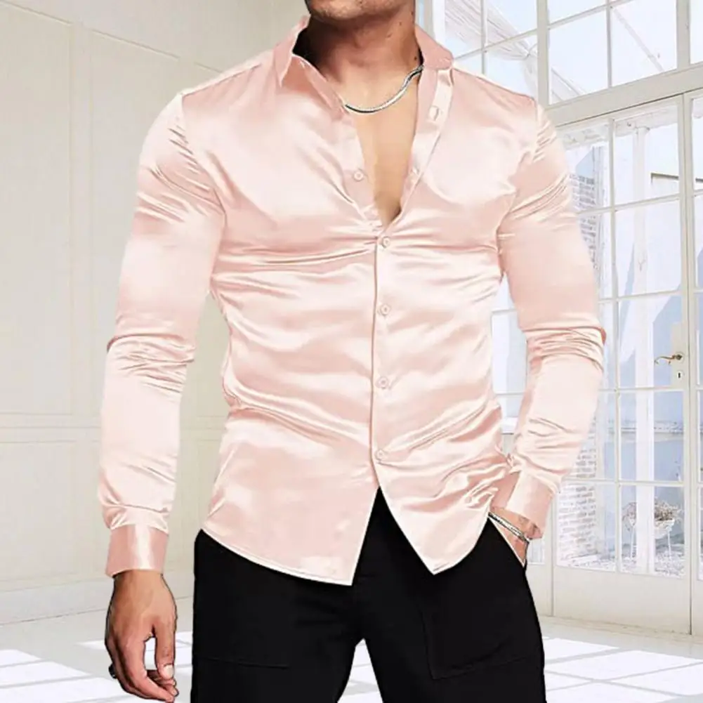 Roze Zijde Satijn Luxe Overhemd Mannen 2023 Nieuwe Slanke Lange Mouw Smoking Shirt Mannelijke Bruiloft Club Party Dance Prom Camisas