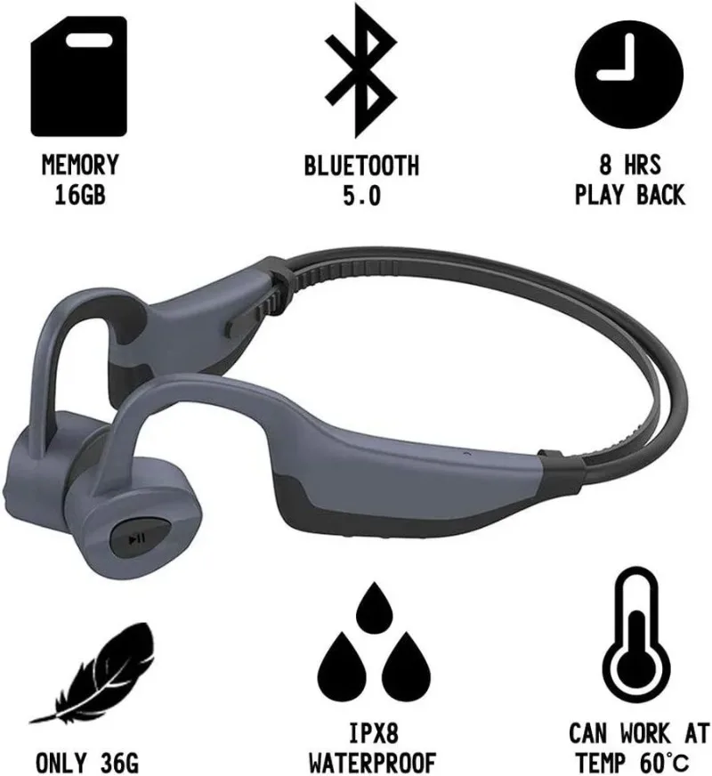 

100% Original K7 Waterproof Bluetooth Headset IPX68 Waterproof Bone Conduction Bluetooth Headset MP3 Built-in Memory 16GB