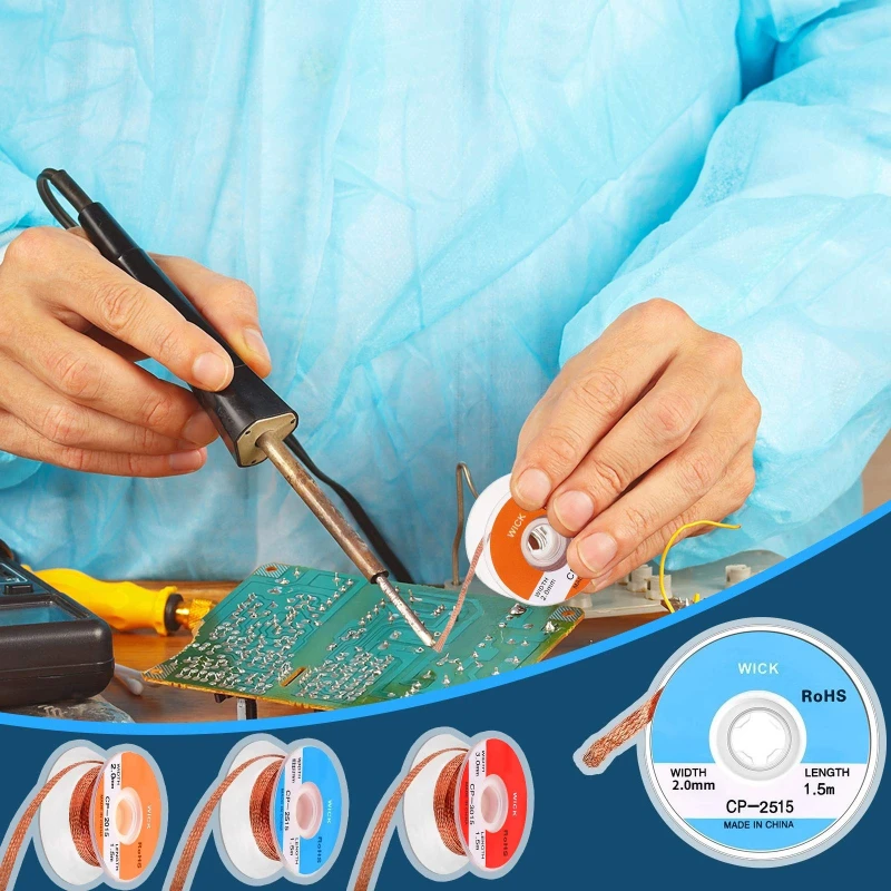 Copper Solder Wick Desoldering Mesh Braid Roll with Flux Tin‑Removal Wire Tape Hand Tool for  Phone Mainboard PCB Soldering