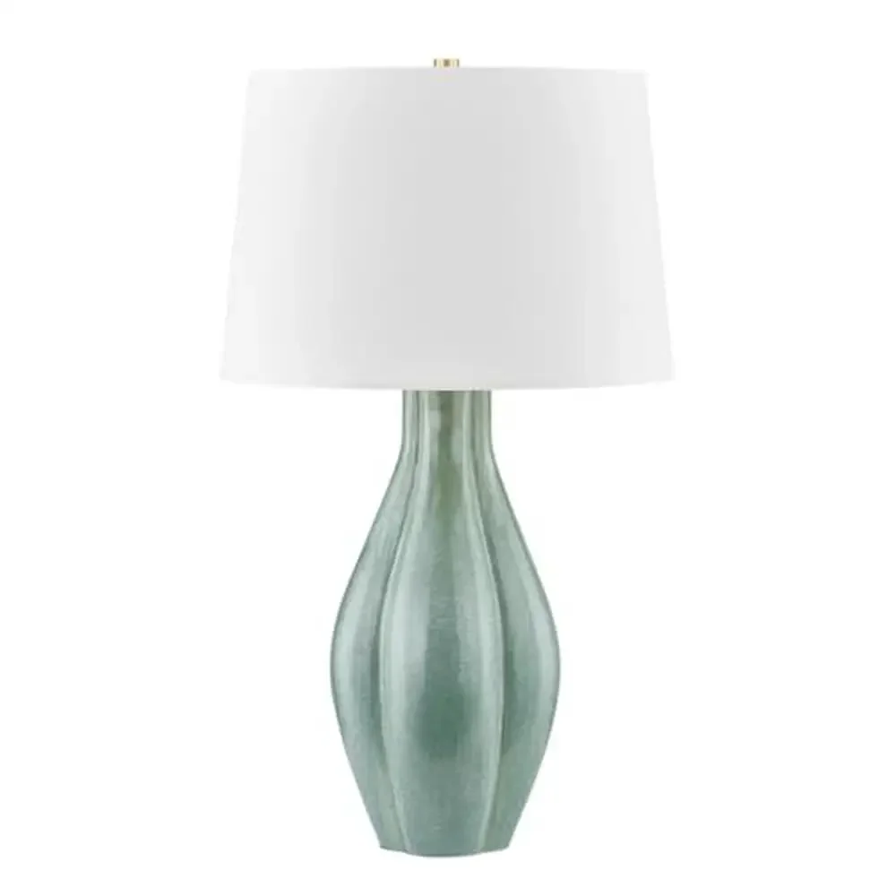 

1-Light Table Lamp Galloway 30.75"H x 18"W Aged Brass/Ceramic Moss Ivory Finish E26 Medium Base White Shade 11 lbs. Tall