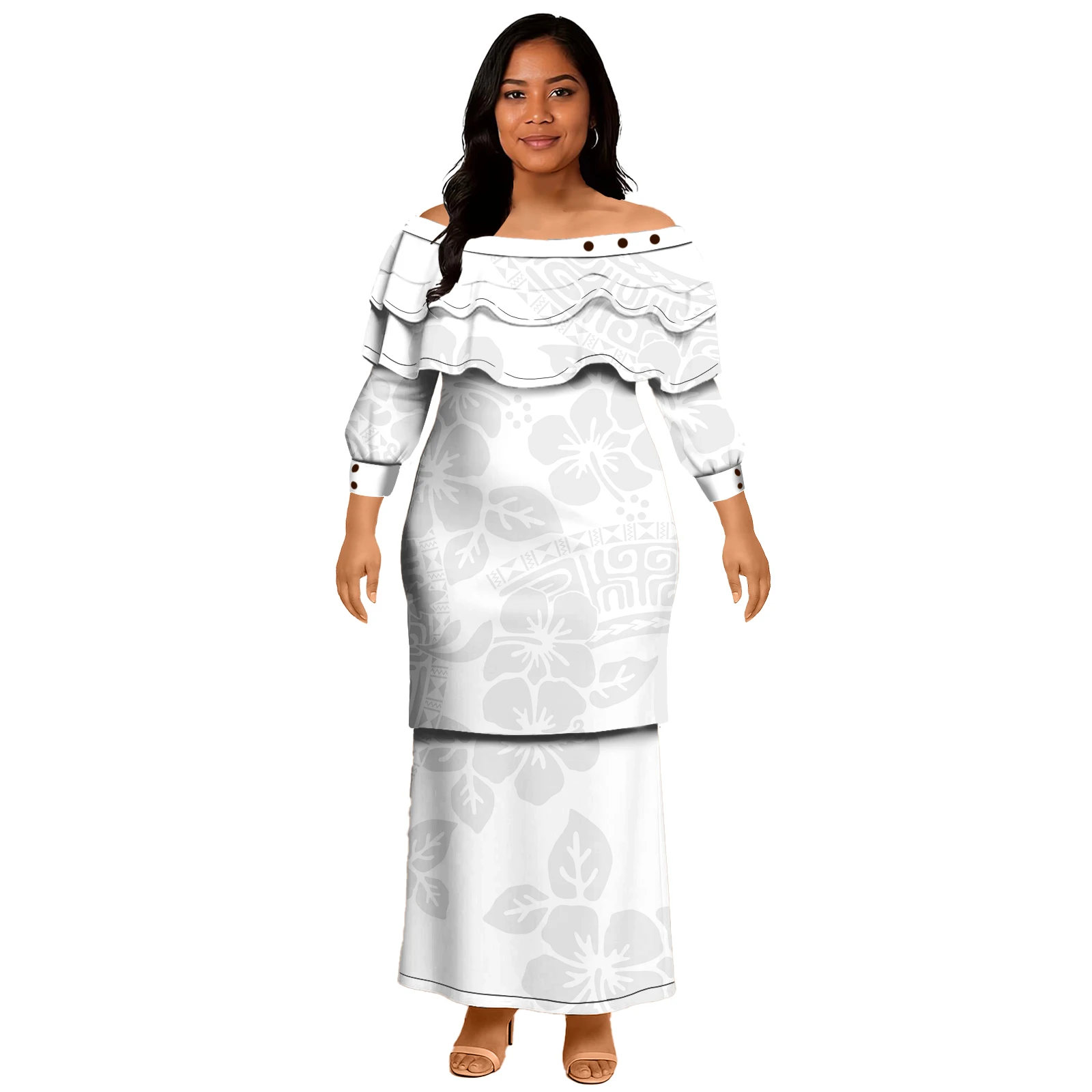 Design di lusso Bianco Grigio Polinesiano Samoano Tribal Evening Party Puletasi Set da 2 pezzi Isola Ultimo stile Puletasi in due pezzi