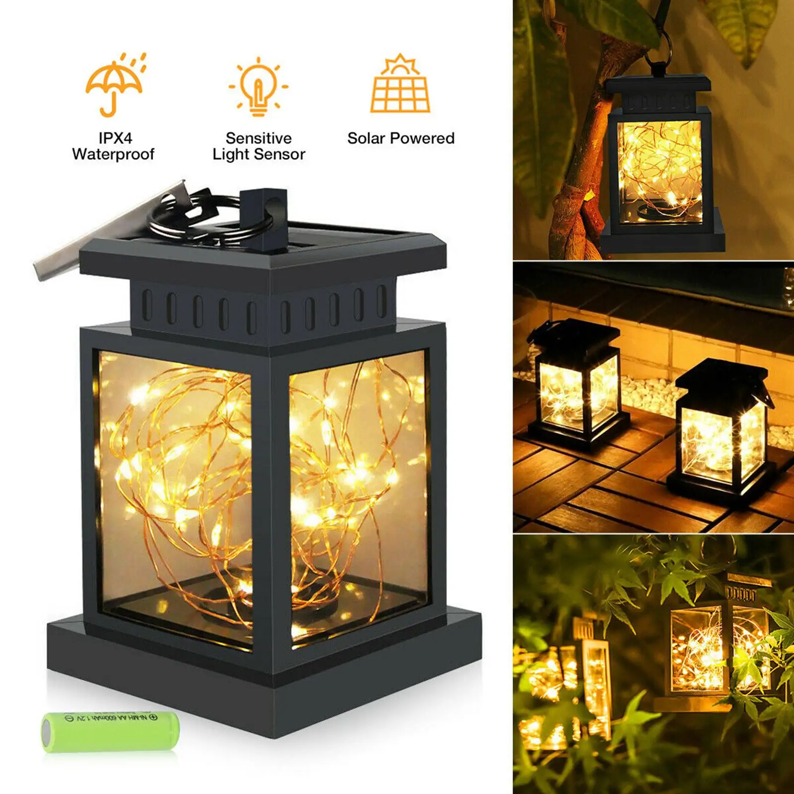 Retro Solar Candle Lantern Outdoor Waterproof LED Garden Light for Yard Tree Hanging Decor Patio Tabletop Walkway Halloween