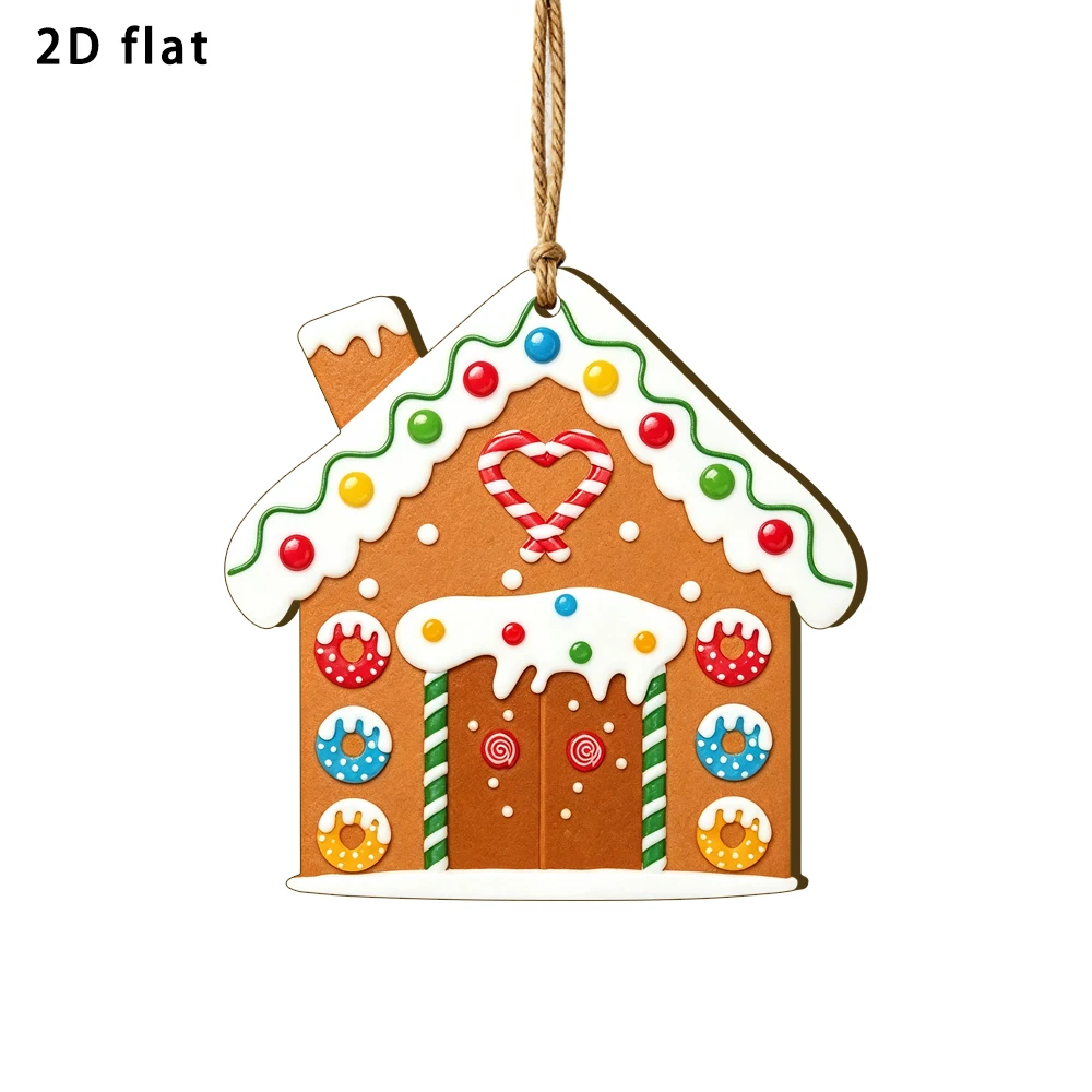 Christmas Gingerbread House Wooden Hanging Plaque, 2D Flat Candy House Ornament, Winter Holiday Front Door Wall Hanging Decor