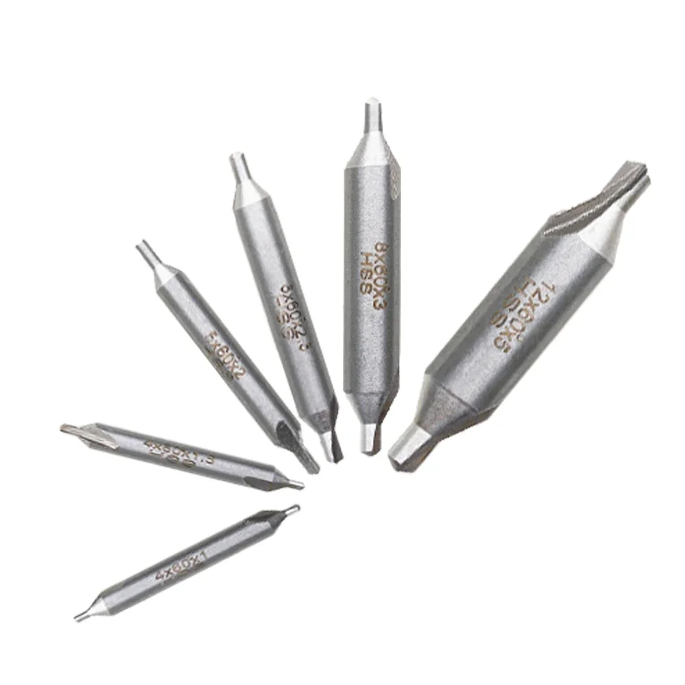 6pcs 1.0/1.5/2.0/3.5/3.5/5mm Combined Center Drills 60 Degree Countersinks Angle Bit Set For Lathe Metalworking Tools