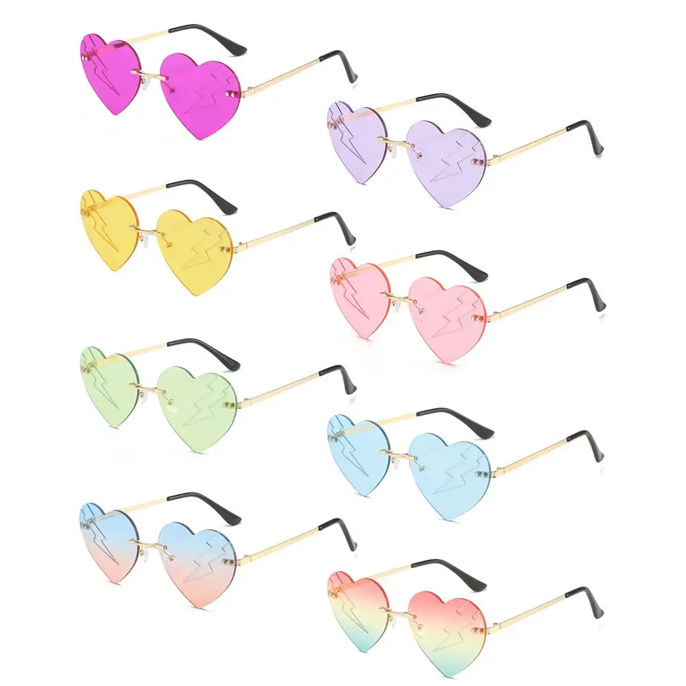 Cut-Edge Halloween Glasses Frameless Metal Lightning Heart Sunglasses Ocean Lens Party and Masquerade Gradient Heart Shades