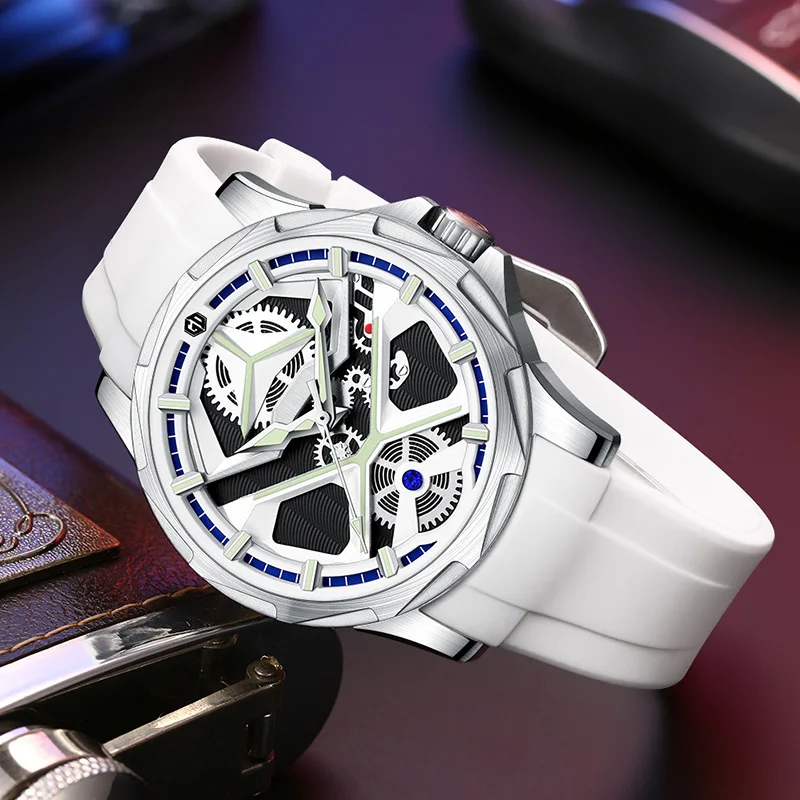 Men\'s Watch 44mm Sports Skeleton Automatic Mechanical Watches 50M Waterproof Luminous Men Clock Silicone Strap Muti Color 2024