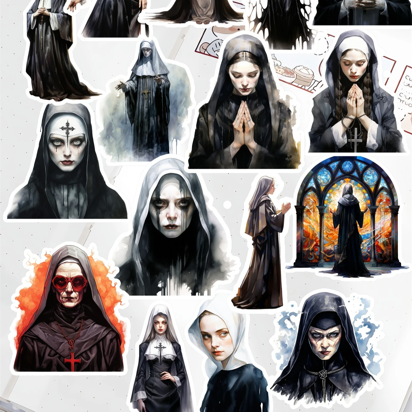 18pccs  Retro Dark Gothic style Horror Robe Repair Stickers Daily DIY Photo Album Mobile Phone Sticker Decorative Scrapbooking