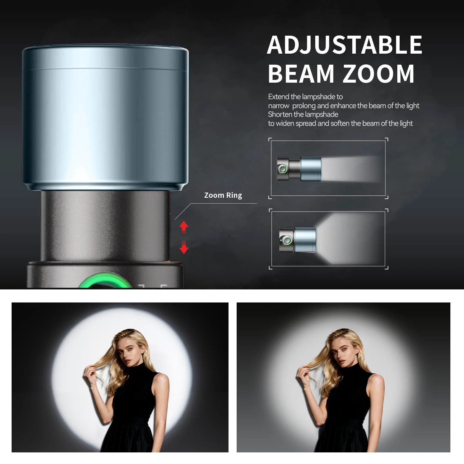 PHOTOOLEX 휴대용 포커스 사진 손전등(4가지 색상 포함) 20개 고보 필터 8400mAh 10W LED 비디오 라이브용 비디오 스포트라이트