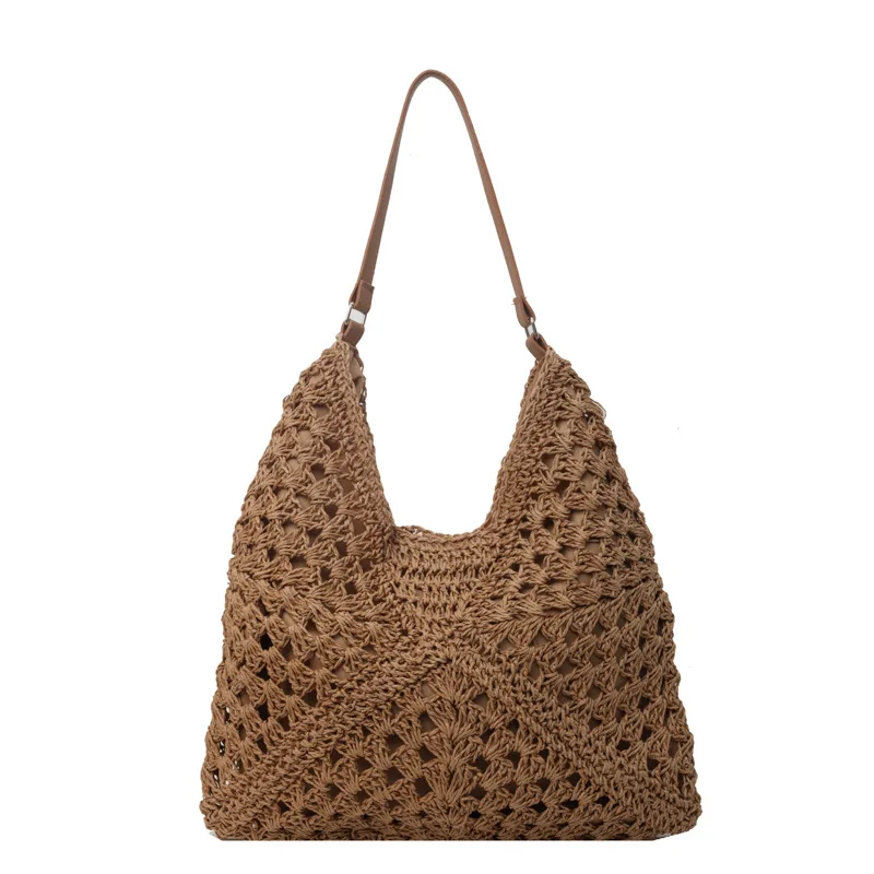 Casual Hollow Straw Women Shoulder Bags Handmade Woven Large Capacity Tote Bag Summer Beach Handbags