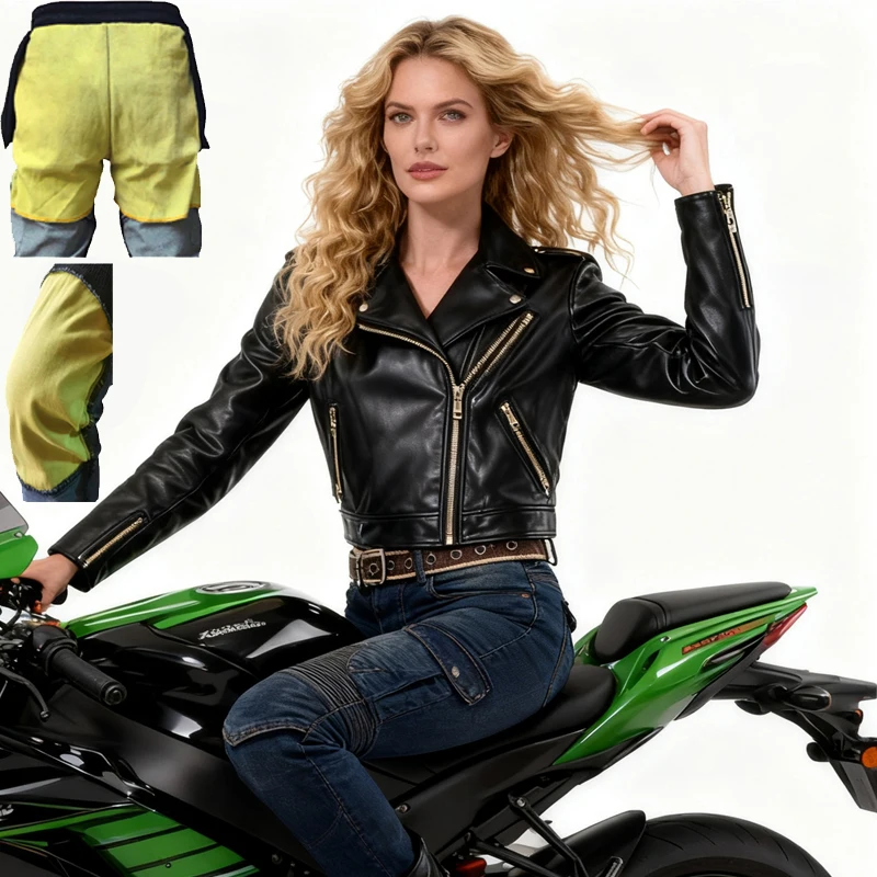 

Женские мотоциклетные брюки, весенне-осенние джинсы для мотокросса с наколенниками