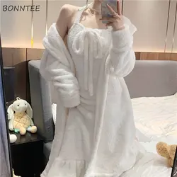 Winter Thicken Robe Sets Women Warm Velvet Lace-up Lovely Leisure Sexy Female Sleepwear Home Lounge All-match Comfortable Ins