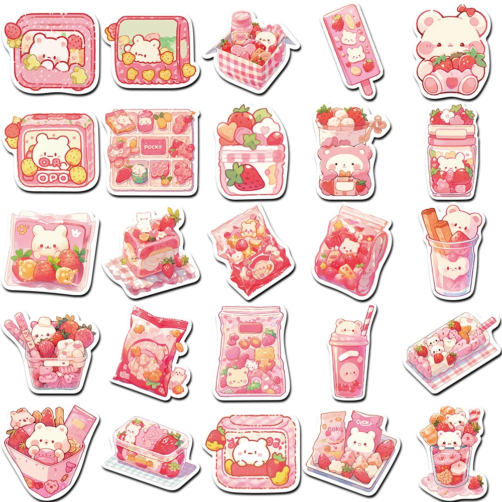 10/30/50 buah DIY Kawaii Beruang stiker makanan ringan kartun Pink anak perempuan stiker untuk Laptop Notebook koper kulkas seni Decal mainan hadiah