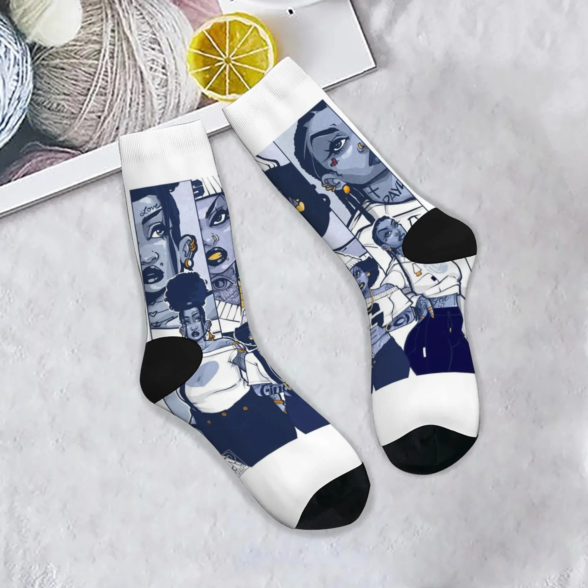 Bedruckte Herrensocken im Harajuku-Retro-Straßen-Hip-Hop-Stil, trendige Crew-Socken mit neuartiger Comic-Kunst, bequemes, lässiges Party-Spaß-Geschenk