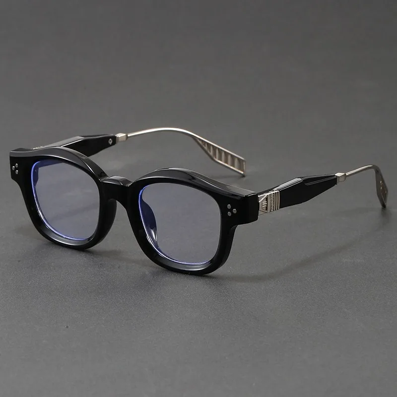 Retro Pillow Acetate Glasses Frame Thick Rim Metal Arm Rivet Eyewear Anti Blue Light Myopia Glasses for Men Women