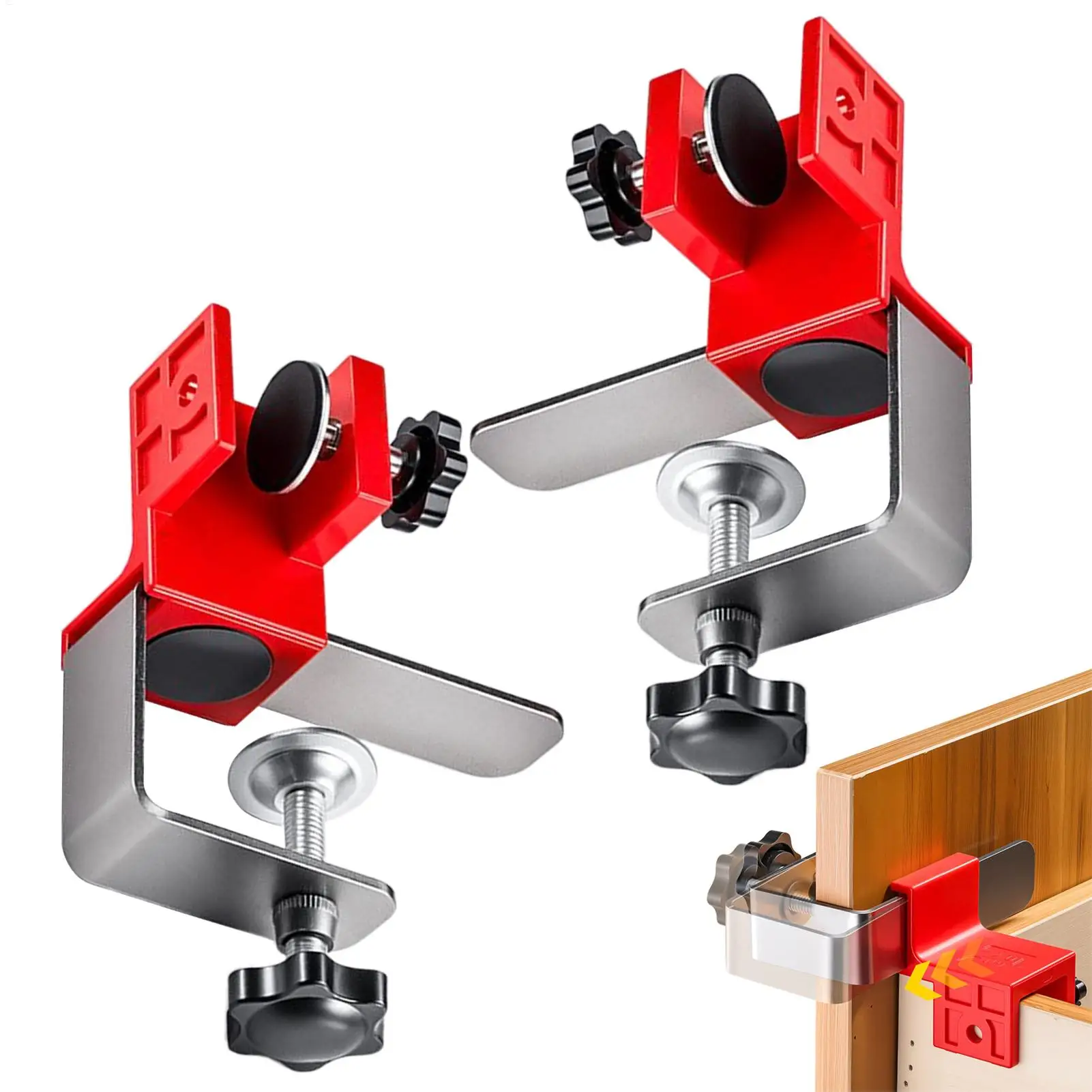 2pcs Cabinet Front Installation Clamps Adaptive Adjustable Jig Positioning Tool For Frame Drilling Mounting Miter Woodworking