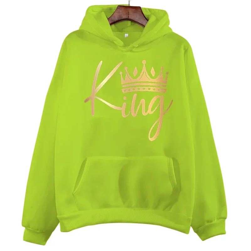 Spring Autumn Couple Sweatshirt Pattern KING and QUEEN Gold Crown Print Hoodie Fashion Couple Matching Tops Streetwear