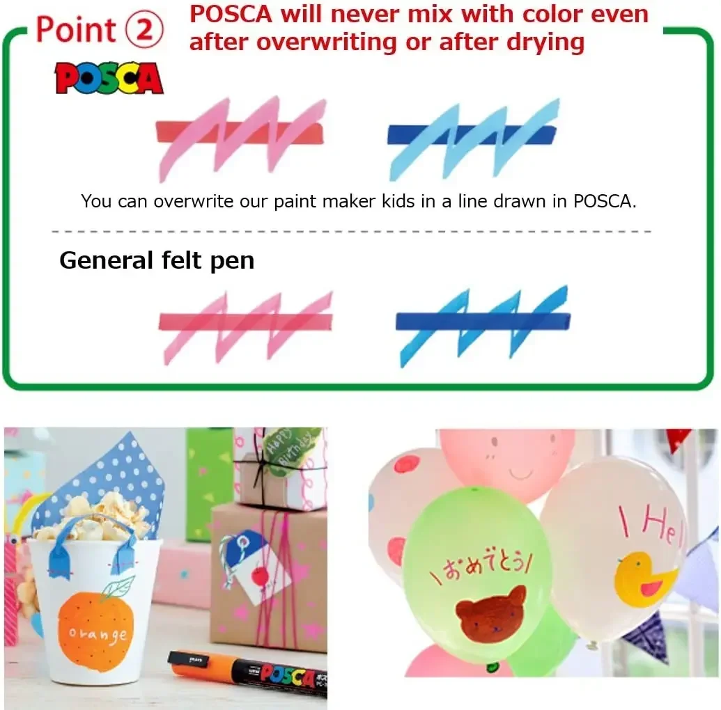 Uni Posca Set 7/8/16 Farben Acrylfarbenstifte PC1M PC3M PC5M Reversible Stiftspitzen mit feiner Spitze für Kunstbedarf Stoffmarker – Detail 5
