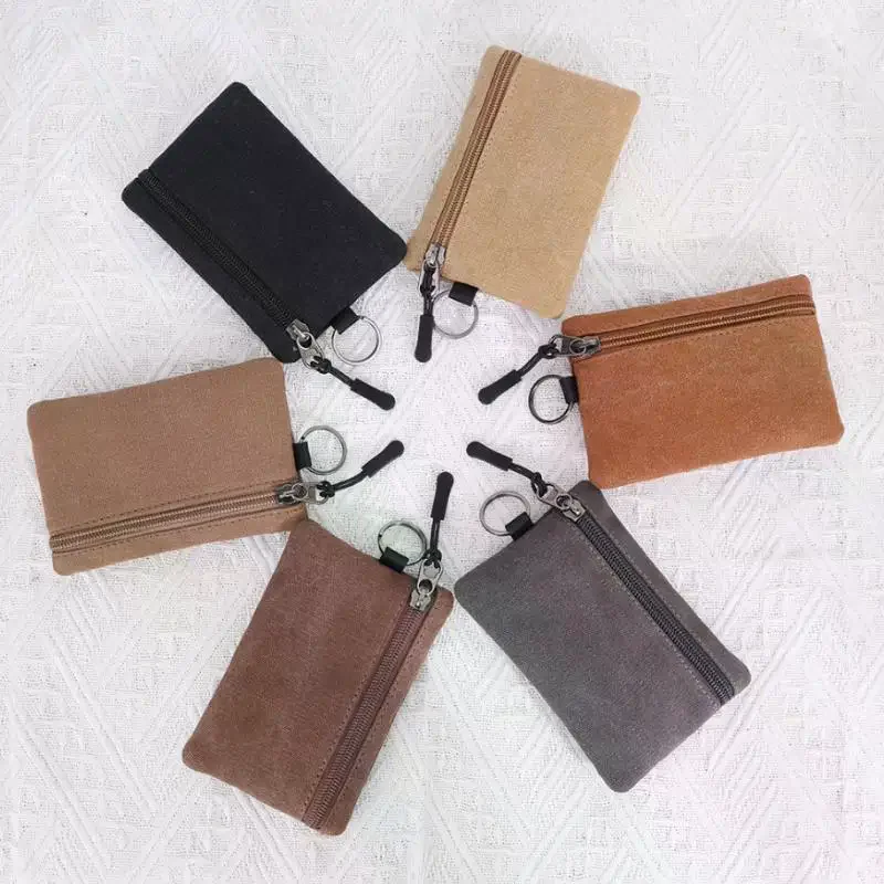 Canvas Mini Coin Wallet Bag Solid Color Zipper Key Bag Money Pocket Purse Small Card Holder Purses