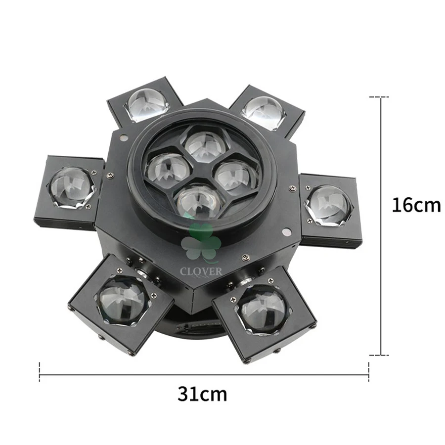 0 Tax 10Pcs 6 Arms Led Bee Eyes Beam Moving Head Unlimited Rotate Flower Red Green Laser Remote Control 10W RGBW 4in1 Led