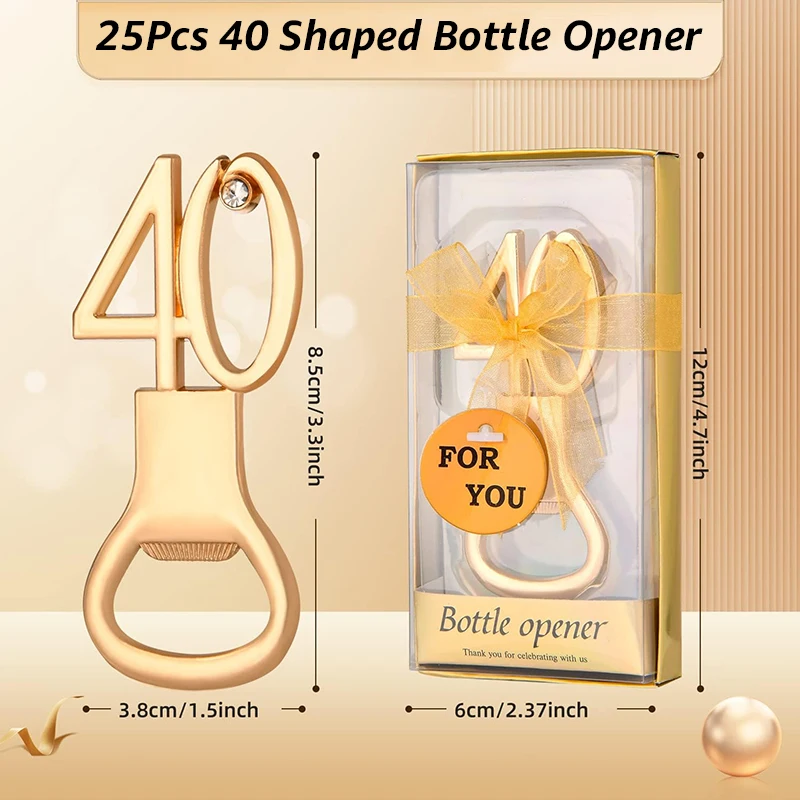 25Pcs Golden Bottle Openers, 40/60/70/80th Birthday Favors - Wedding Party Souvenirs Return Gifts for Guests