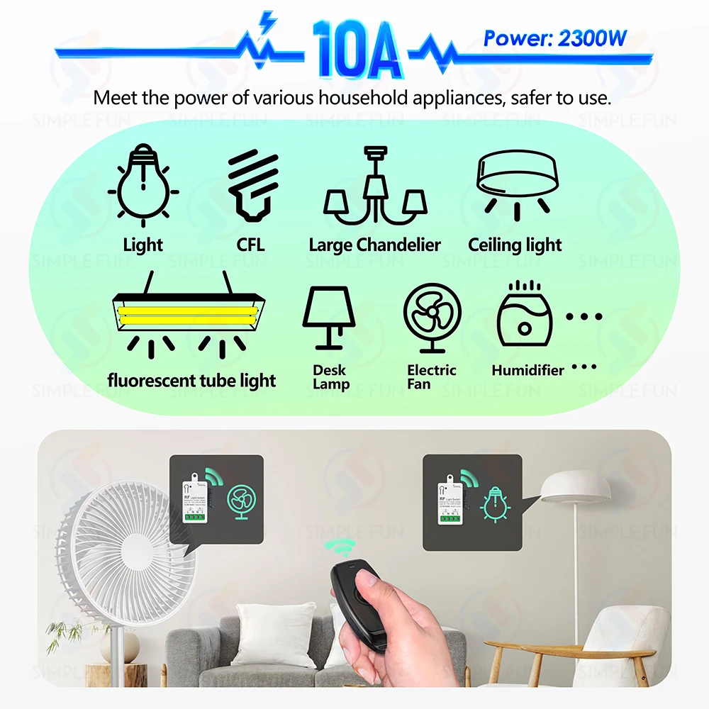Wireless Smart Light Switch RF433Mhz 110V 220V 230V 10A Small Size Relay Receiver Remote Control Interrupter for Lamp LED Fan