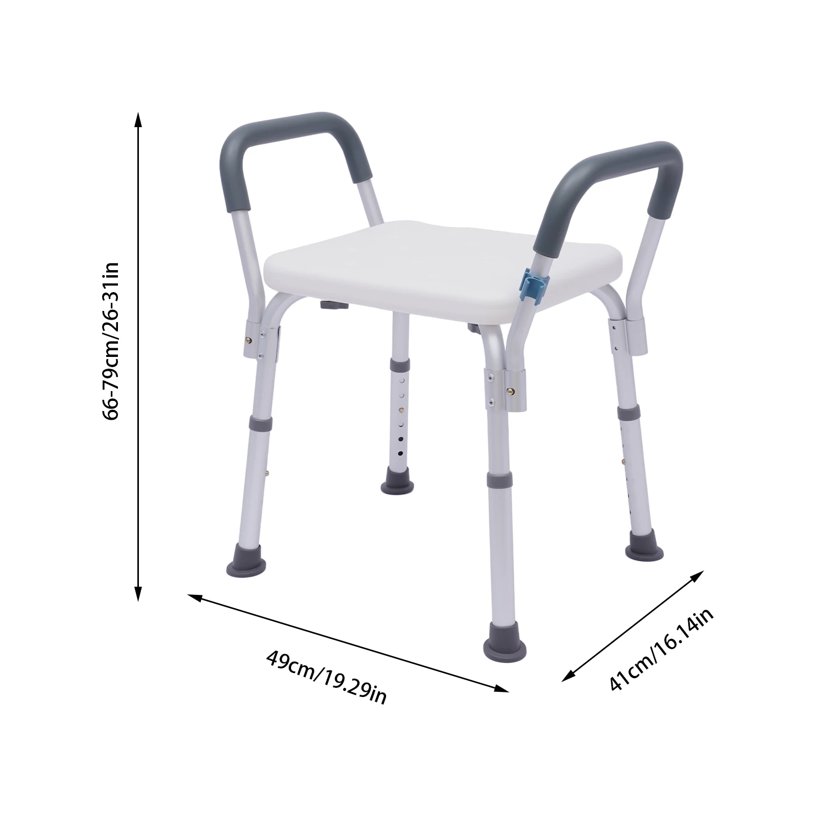 Duschhocker, 150 kg, Duschstuhl für Senioren, rutschfester Duschsitz, höhenverstellbarer Badezimmerhocker mit Armlehne, Aluminium