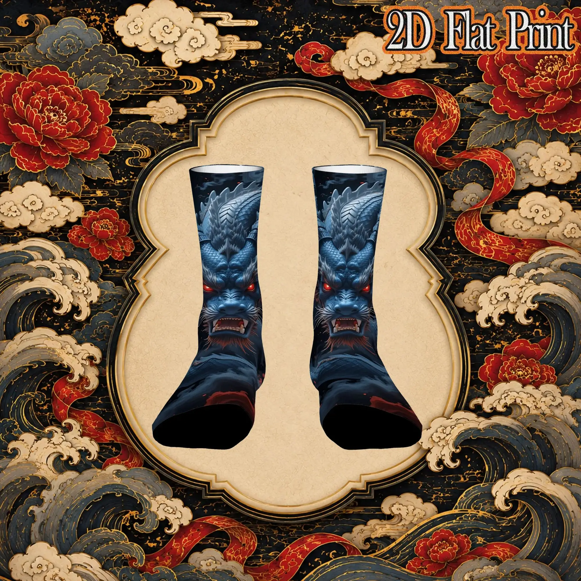 Japanese Dark Cloud Dragon Print Funny Men's compression Socks Unisex items Crew Sock Cycling socks