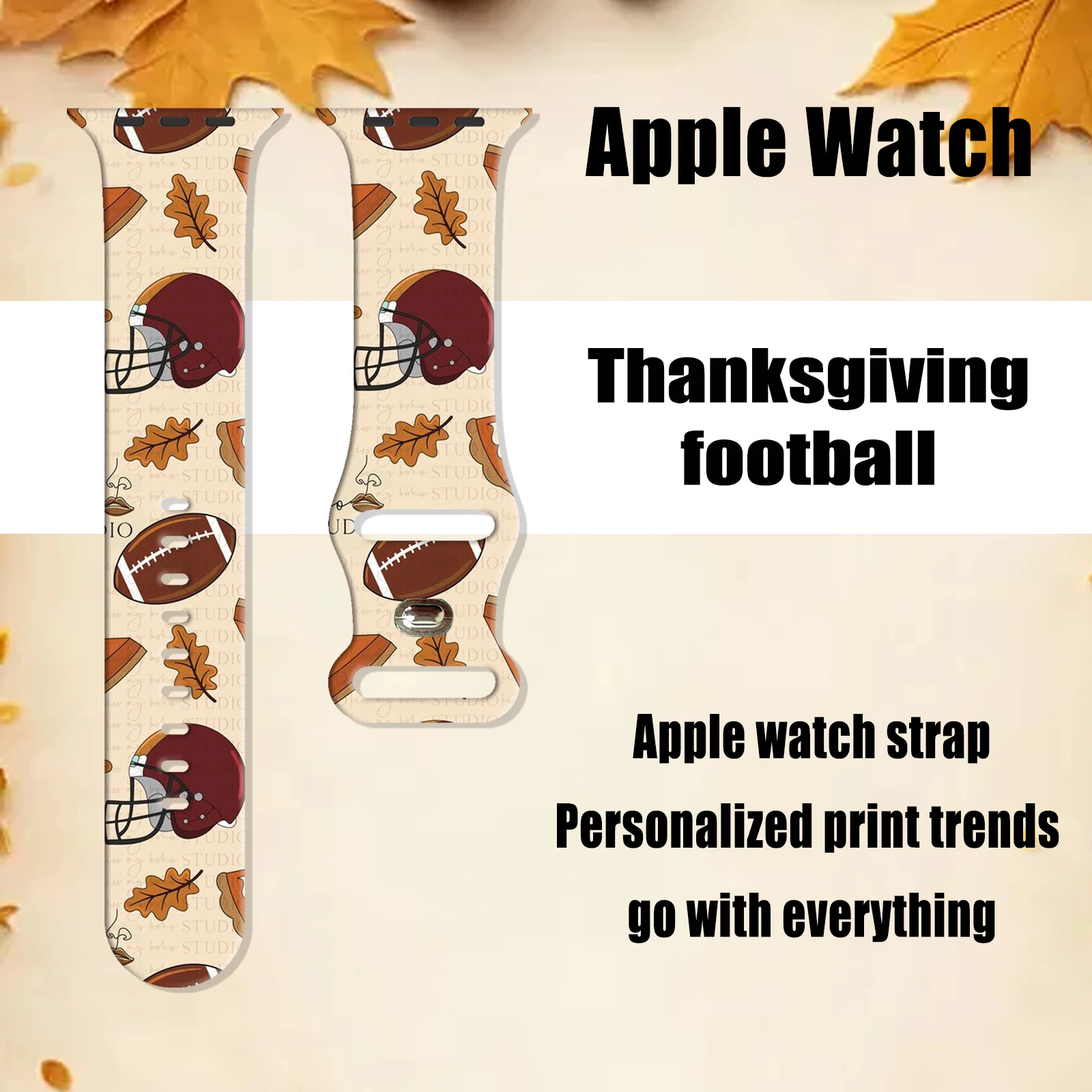 Bracelet en silicone imprimé pour Apple Watch, série Thanksgiving Rugby, 9, 8, 7, SE, 6, bracelet de subdivision pour iWatch, 45mm, 42mm, 41mm